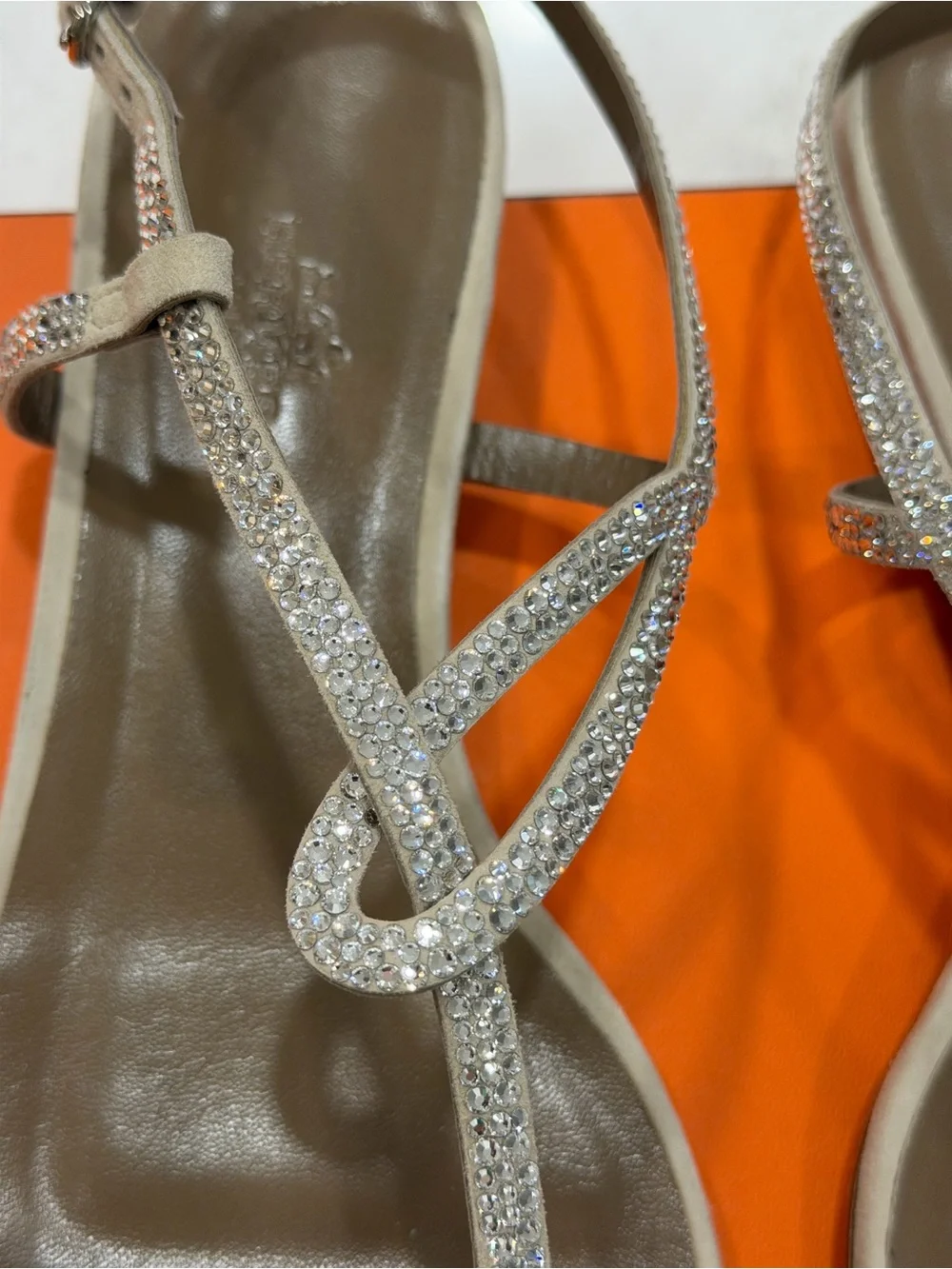 Hermes Crystal-Embellished Beige T-Strap Sandal - Picture 5 of 12